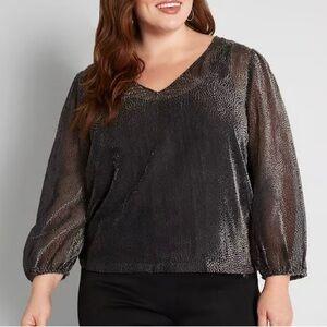 New ModCloth New Sheers Eve Top Silver Grey Flocked